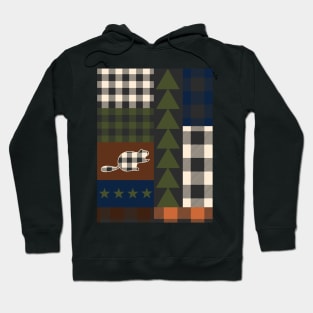 Cozy Christmas Patchwork Aesthetic Quilt Nature Beaver Cabin Pattern Hoodie